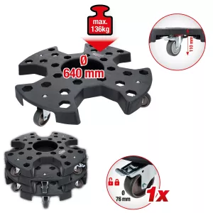 Fälg- och däckstransportvagn. bärförmåga 136 kg. Ø 640 mm