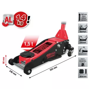 performance hydraulisk aluminiumdomkraft. 1 500 kg. lyfthöjd: 90–360 mm