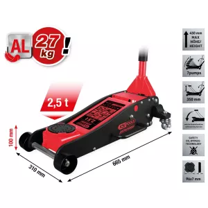 performance hydraulisk aluminiumdomkraft. 2500 kg. lyfthöjd: 100–450 mm
