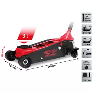 performance hydraulisk ståldomkraft 3 000 kg lyfthöjd: 120–456 mm