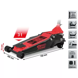 performance hydraulisk ståldomkraft 3000 kg. platt. lyfthöjd: 75–510 mm