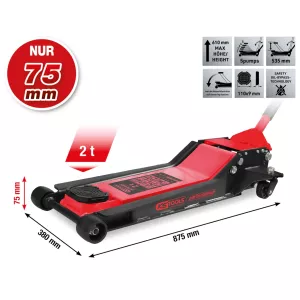 performance hydraulisk ståldomkraft 2000 kg. platt. lyfthöjd: 75–610 mm