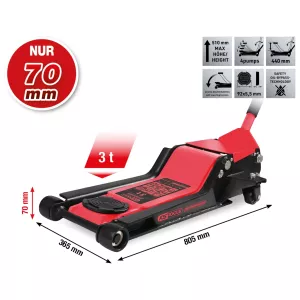 performance hydraulisk ståldomkraft 3 000 kg. extra platt. lyfthöjd: 70–510 mm