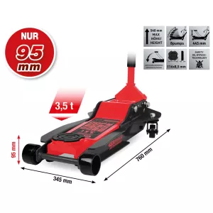 performance hydraulisk ståldomkraft 3500 kg. platt. lyfthöjd: 95–540 mm