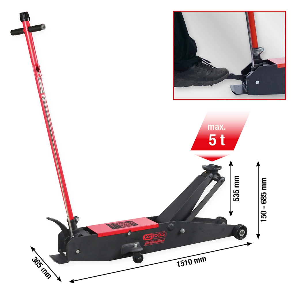 performance hydraulisk ståldomkraft 5 000 kg lyfthöjd: 150–685 mm