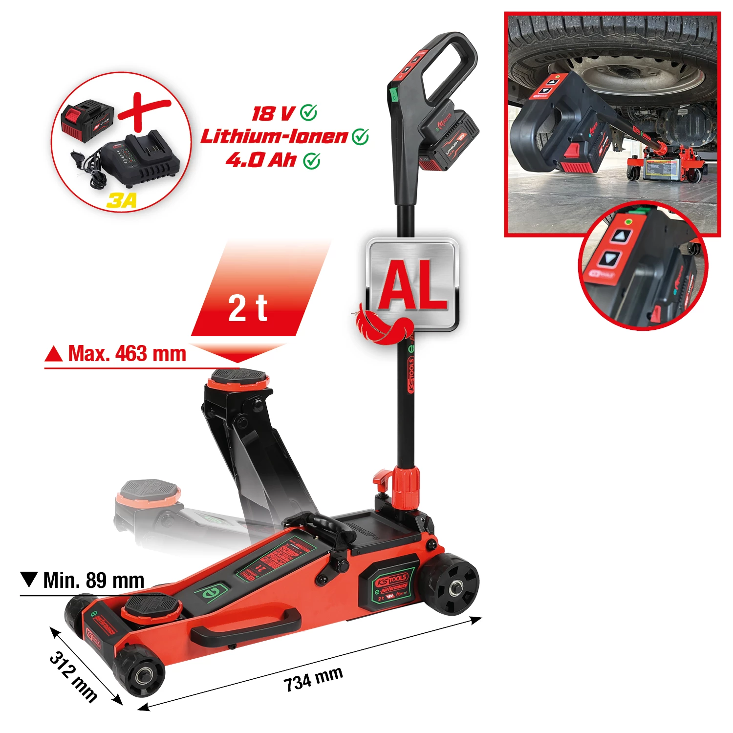 e-performance hydraulisk sladdlös domkraft. 2 t