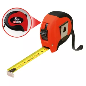 Måttband med spärr. svart-rött. 8m