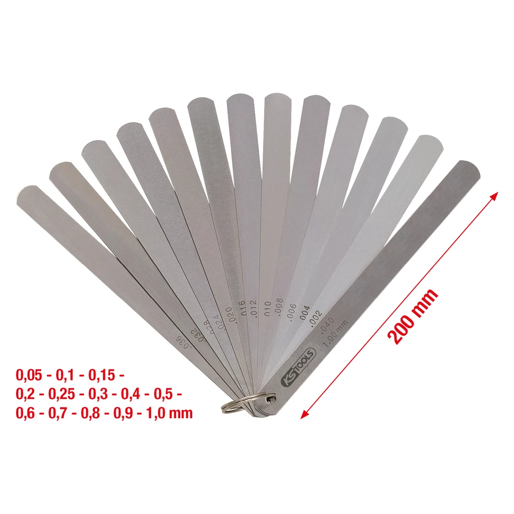 Kolvspelmått. 13 blad. 0.05-1mm. 150mm lång