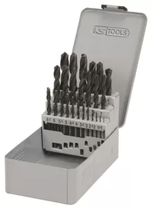 HSS-G spiralborrsats. låda i stålplåt 25-delar 1-13mm