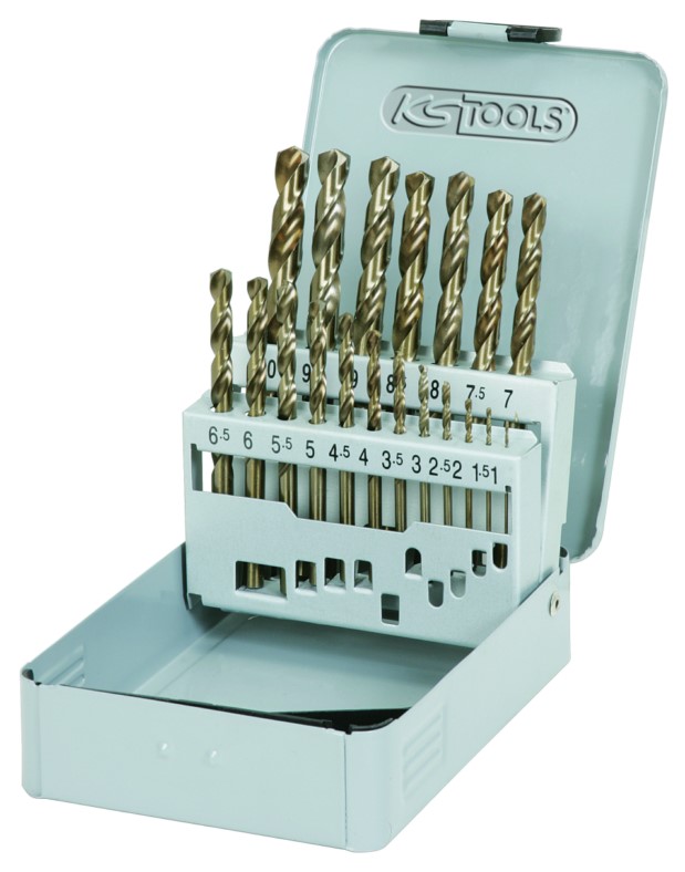 HSS-G Co 5 spiralborrsats låda i stålplåt 19-delar 1-10mm