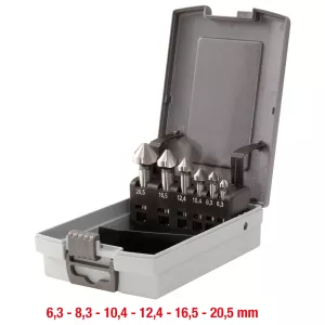HSS kul- och avgradningssänkare-sats. plastkassett 6-delar