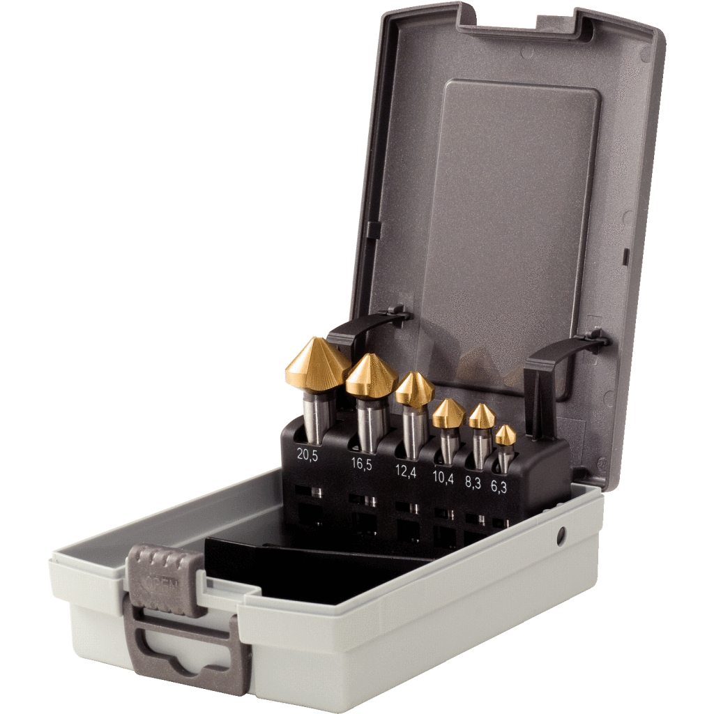 HSS-TiN konisk försänkarsats i plastkassett 6-delar