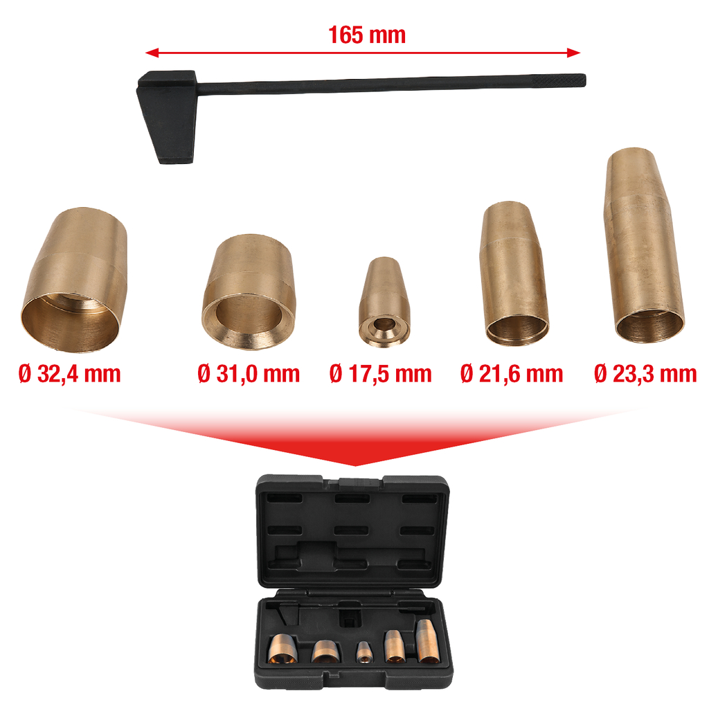 Monteringshyls-sats pump-munstycke. 6-delar
