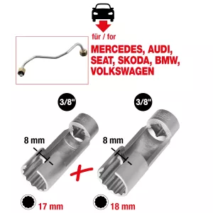 3/8" insprutningslednings-nyckelsats. 2 delar