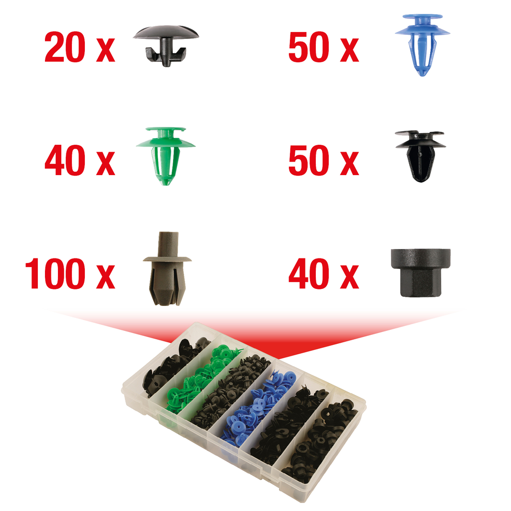 Fastsättningsklämma-sats för Opel. 300-delar