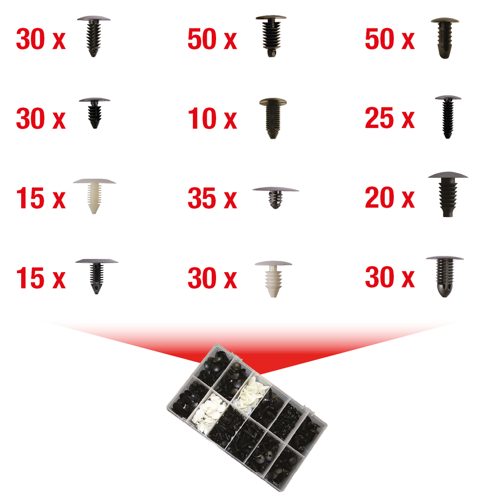 Fastsättningsklämma-sats för kabelträd. 340-delar