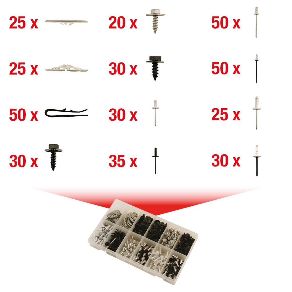 Fastsättningsklämma-sats - snabblås. 400-delar