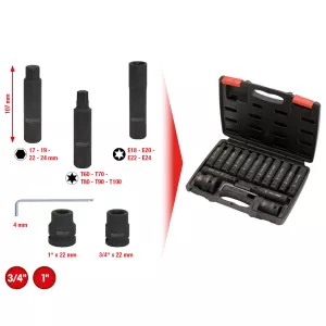 3/4"+1" kraftbitshyls- och bithylssats. 16 delar