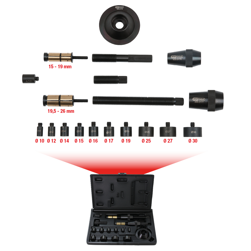 Universal-kopplings-centrerings-verktygs-sats Ø 15.0 26.0 mm. 19-delar