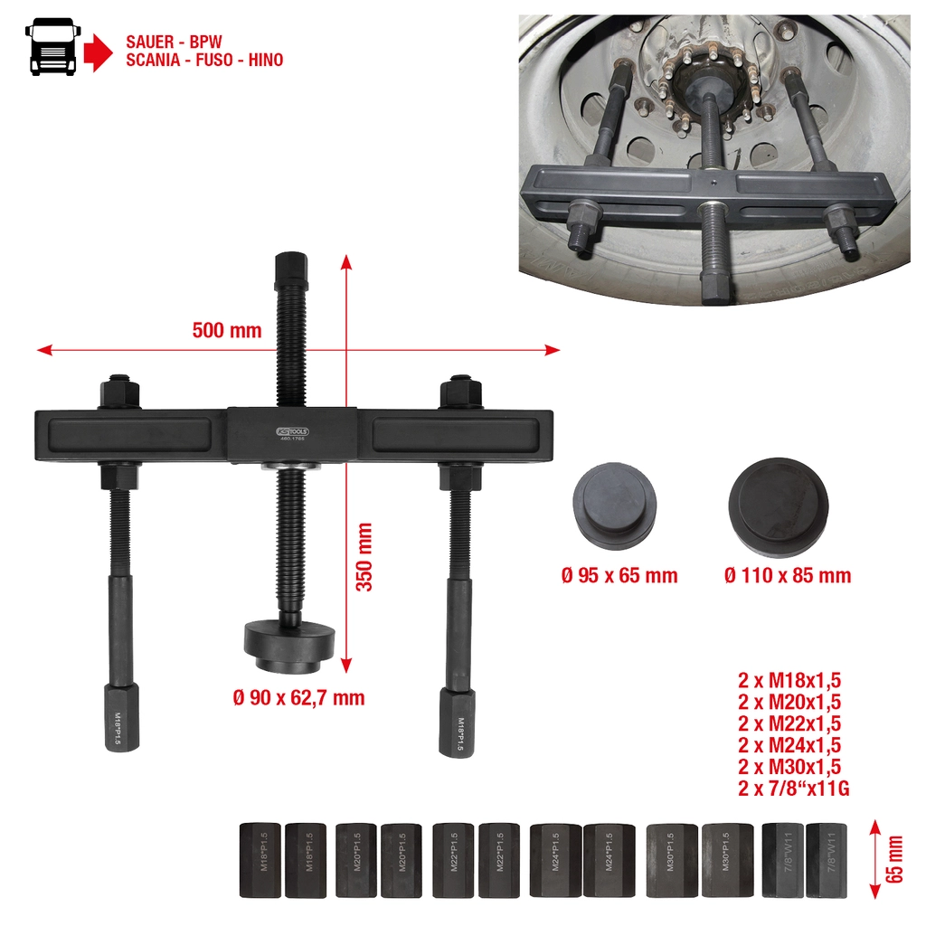 Universal lastbil hjulnav-avdragare-sats. 27-delar