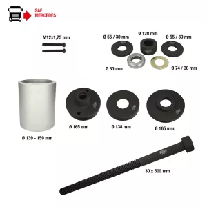 3D-bussningsverktygssats till SAF-axlar. Mercedes DCA-och HT-axlar. 12 delar