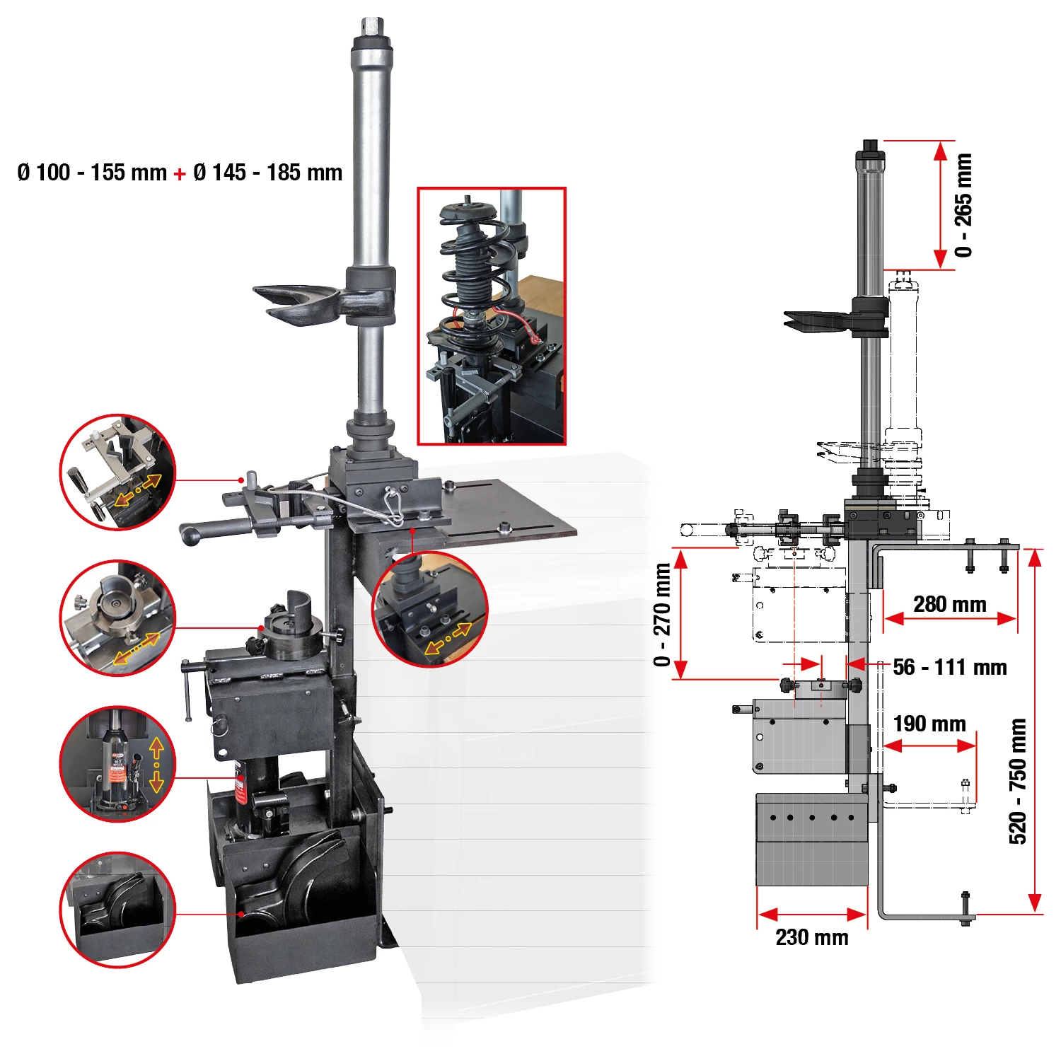 McPherson fjäderspännare stationär fjäderspännare för montering på arbetsbänken
