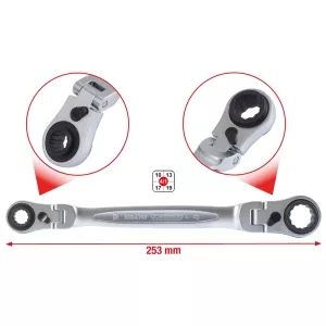 4-i-1 GEARplus med spärr ledad dubbel ringspärrnyckel. 10x13x17x19mm