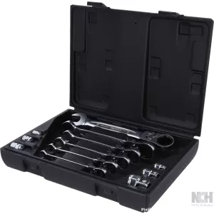 GEARplus ledad ringspärrnyckelsats. 12-delar låsbar med adapter