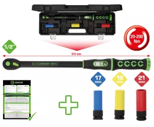 1/2" COMPETITION spärr-vridmomentnyckel-sats. 20-200Nm. 4-delar