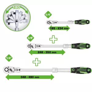 COMPETITION teleskopspärrsats. 3 delar. 1/4 tum + 3/8 tum + 1/2 tum