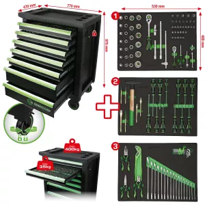 COMPETITION verkstadsvagn med 7 lådor och 119-delar premiumverktyg