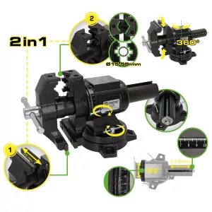 COMPETITION 2-i-1 multifunktions-skruvstäd. 5". vridbar 360°