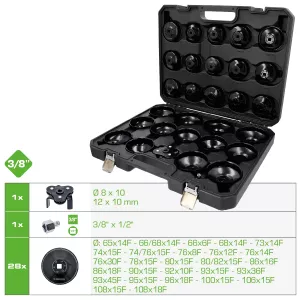 COMPETITION 3/8” oljefilternyckelsats. 30-delar