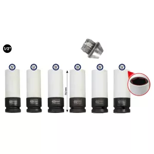 1/2" special-aluminiumfälg-krafthylssats. 6 delar