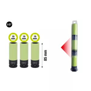 1/2” aluminiumfälg-krafthylsa. lång 19 mm 3x 515.1075