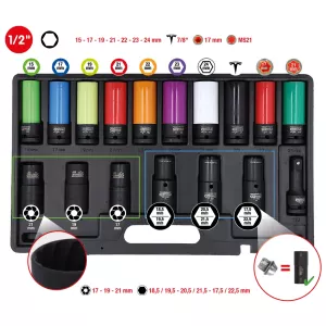 1/2" MASTER special-kraft-hylssats för hjulbultar. 17 delar