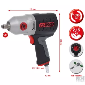 1/2" MONSTER högpresterande tryckluft-mutterdragare 1690Nm