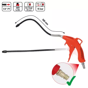 Trycklufts-blåspistol med flexibelt munstycke