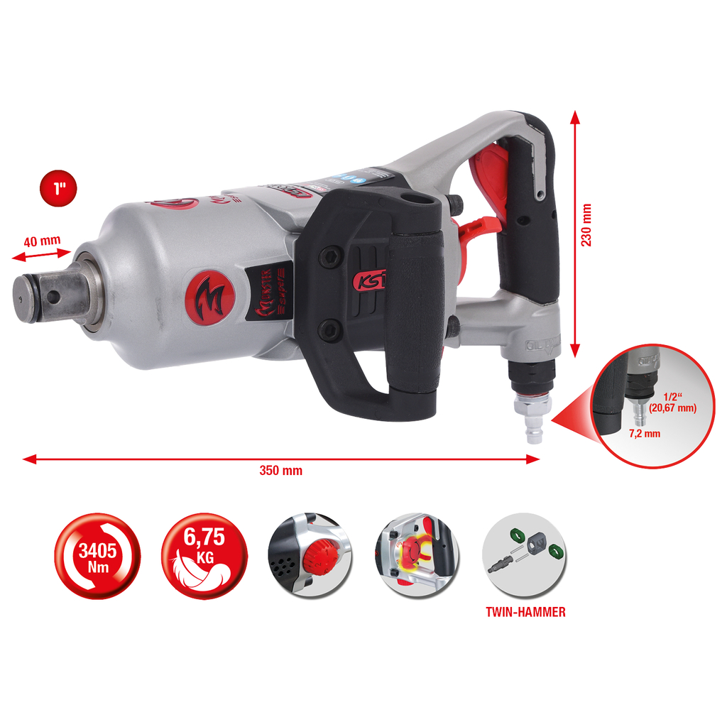 1" superMONSTER högpresterande tryckluft-mutterdragare 3405Nm