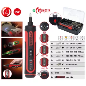 eMONSTER 1/4“ batteridriven bit-rak skruvdragare-sats. 27 delar