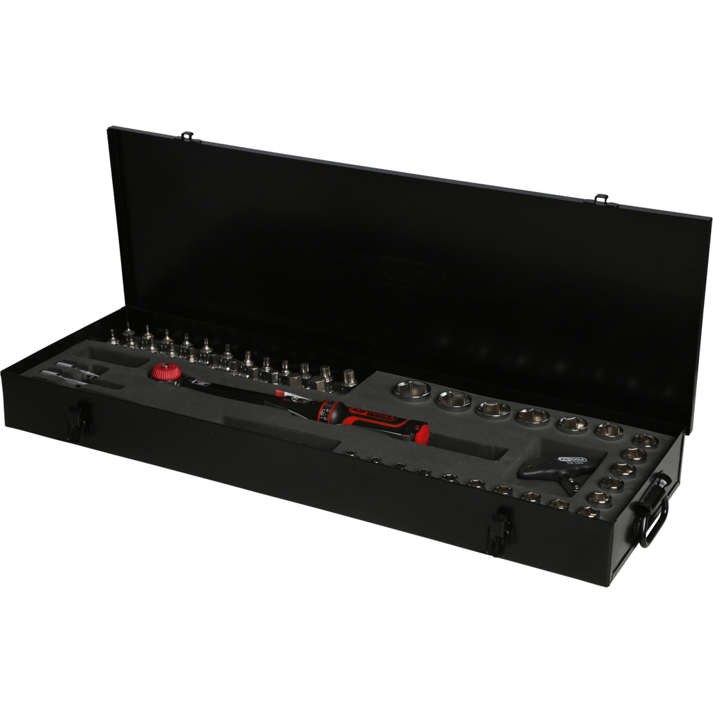 1/2" ERGOTORQUE®precision momentnyckel med spärr. vridknapp. 20-100Nm. 49-delar