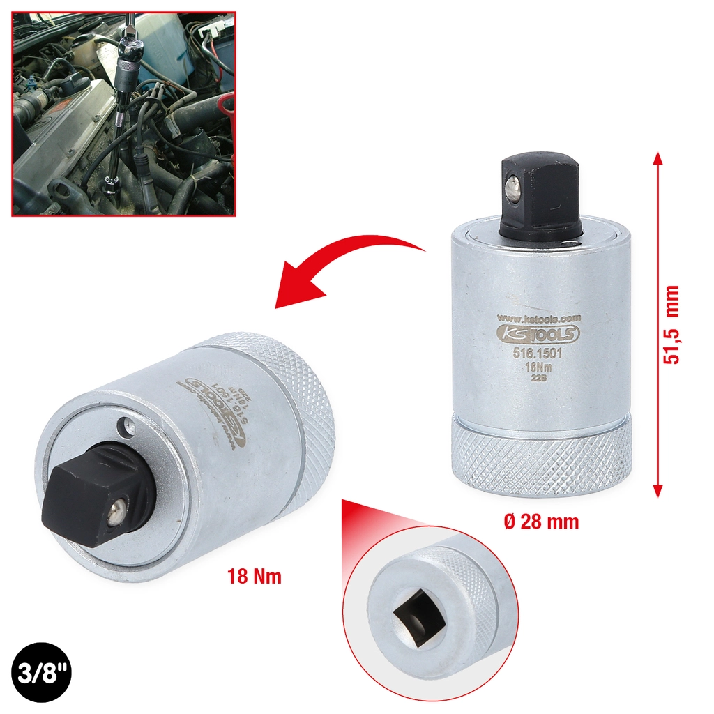 3/8" vridmomentbegränsare för tändstift. 18Nm