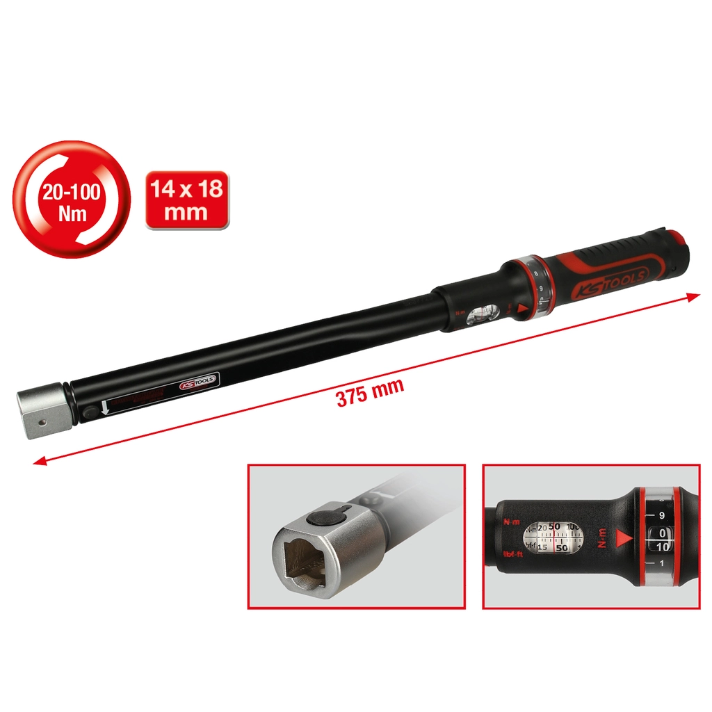 14x18mm ERGOTORQUE®precisions insticks-vridmomentnyckel. 20-100Nm