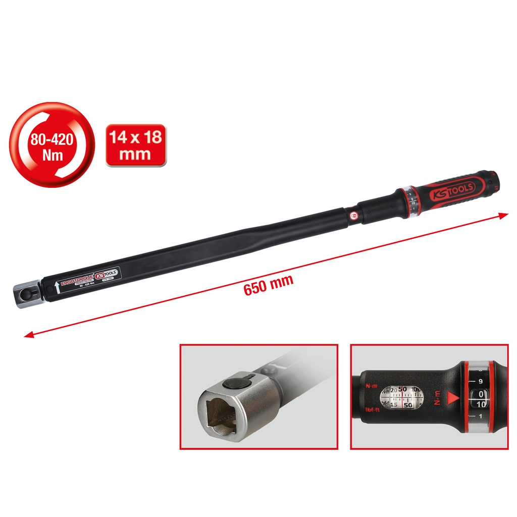 14x18mm ERGOTORQUE®precisions insticks-vridmomentnyckel. 80-420Nm