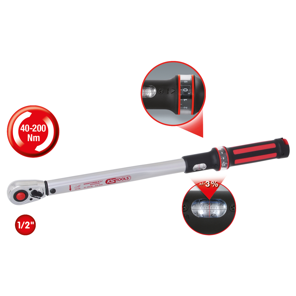 1/2" ERGOTORQUE®precision momentnyckel med spärr. 40-200Nm