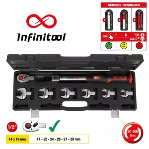 14x18mm INFINITOOL instick-vridmomentnyckel-sats. 20-100Nm. 8-delar