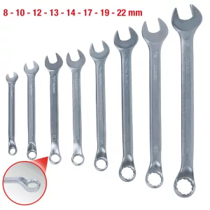 Ringgaffelnyckel-sats. 8-delar. vinklad. 8-22 mm