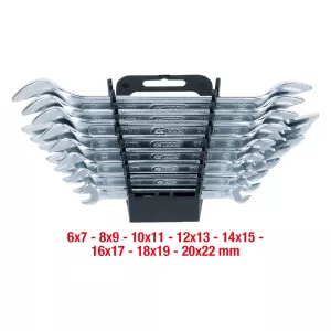 Dubbel-gaffelnyckelsats. 8-delar. 6x7-20x22mm