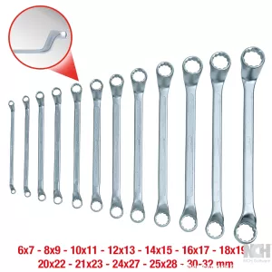 Dubbel ringnyckel-sats. 12-delar. vinklad. 6-32 mm