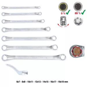 RESCUEpower dubbel-ringnyckel-sats. vinklad. 7-delar. 6-19mm